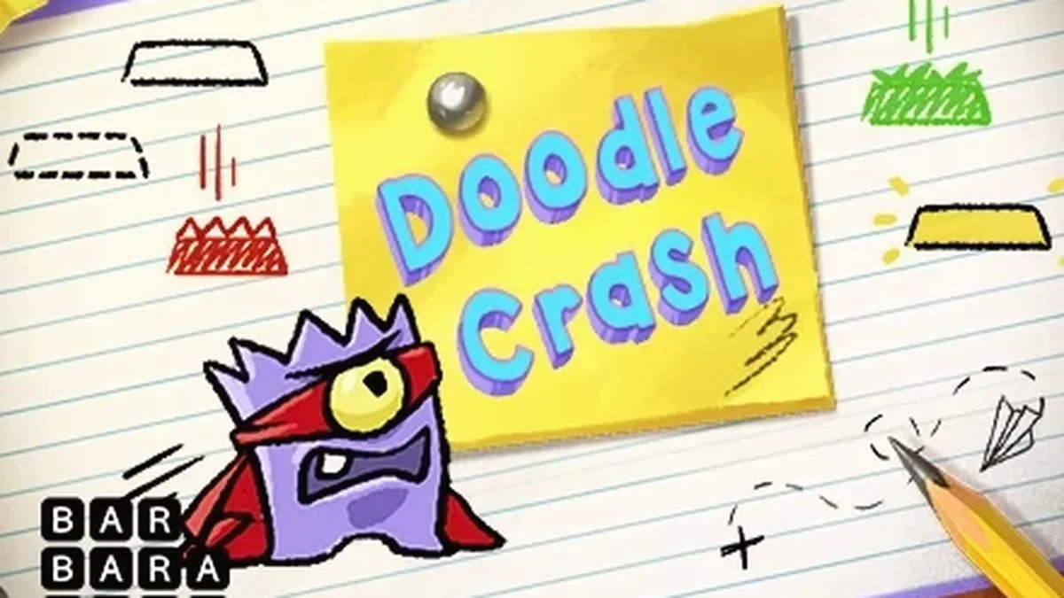 Interface do jogo Doodle Crash com estilo visual de rabiscos